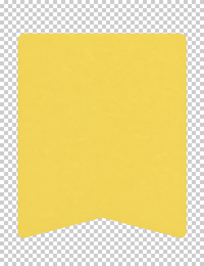 A blank yellow matte paper short vertical ribbon with a shallow V-shaped lower edge on a transparent background.