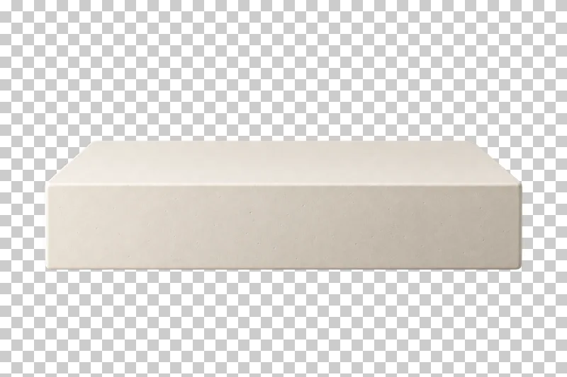 A low cream plaster square display block with a broad flat top and softly beveled edges.