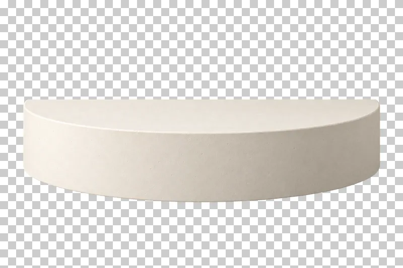 A low cream plaster semicircular platform with a straight rear edge and curved front wall.