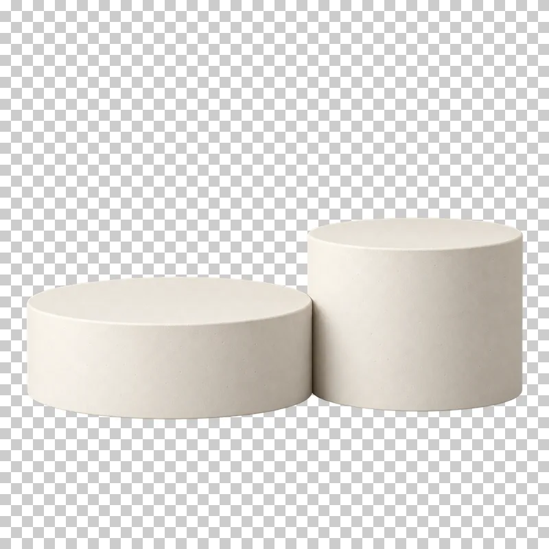 Two cream plaster cylinders of different heights with separate empty circular tops.