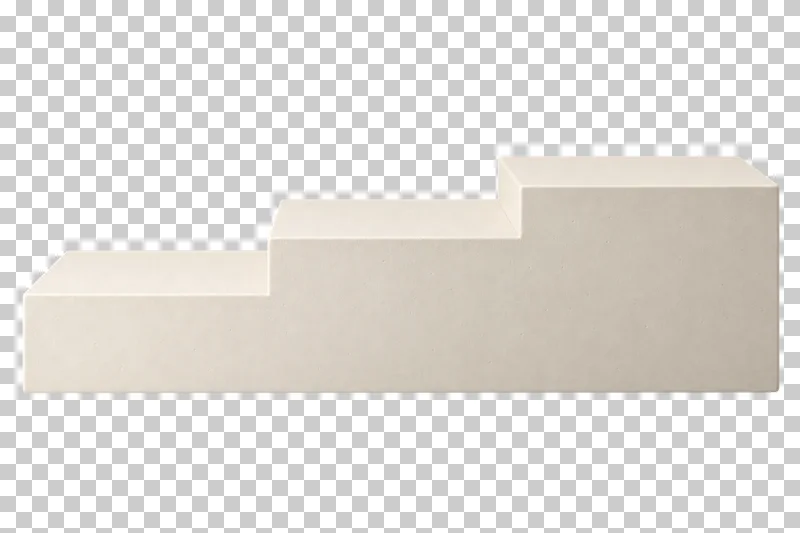 A continuous cream plaster three-step podium with broad empty horizontal treads.