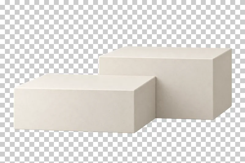 Two cream plaster square display blocks with different heights and a front-to-back offset.