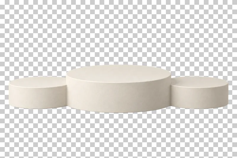A large central cream plaster circular platform with a smaller lower platform on each side.