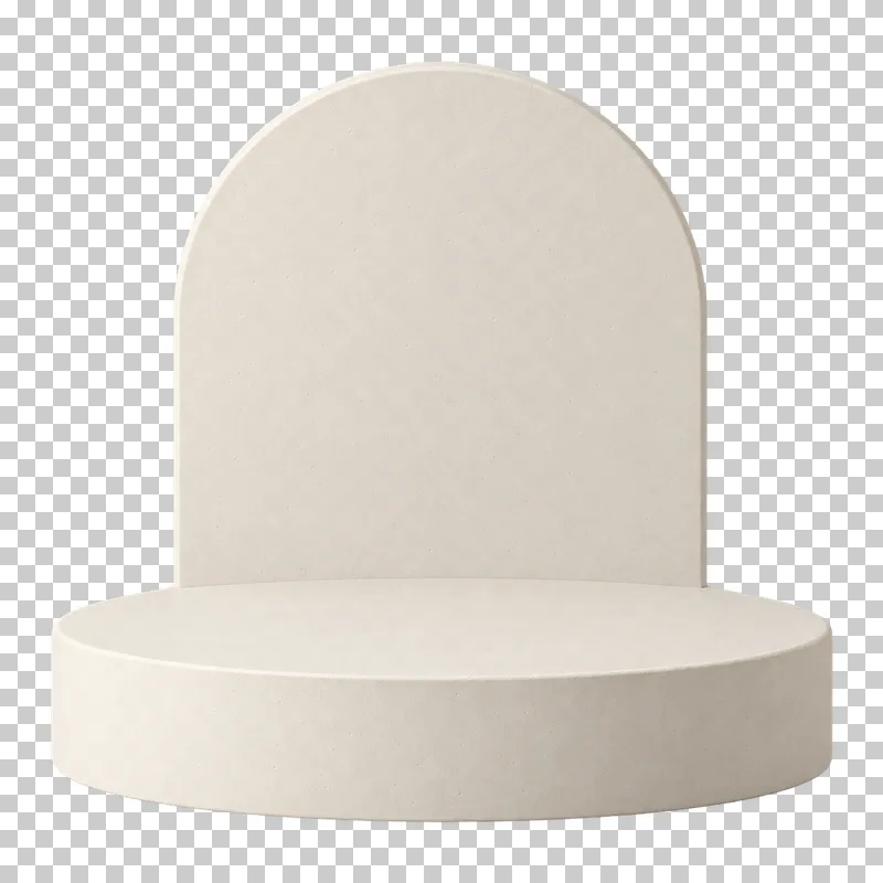 A low circular cream plaster platform with a solid arched upright panel at the rear.