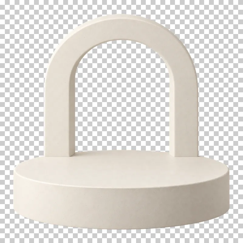 A low circular cream plaster platform with a thick open upright arch at the rear.