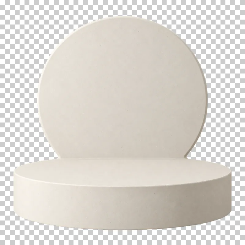A low circular cream plaster platform with a solid round upright panel at the rear.