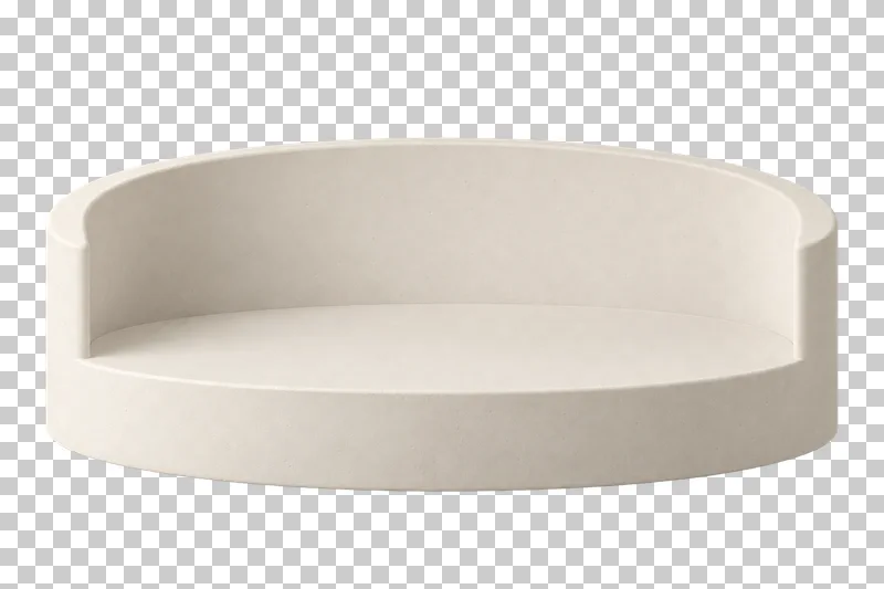 A low broad cream plaster display niche with a flat empty base and a curved rear enclosure.