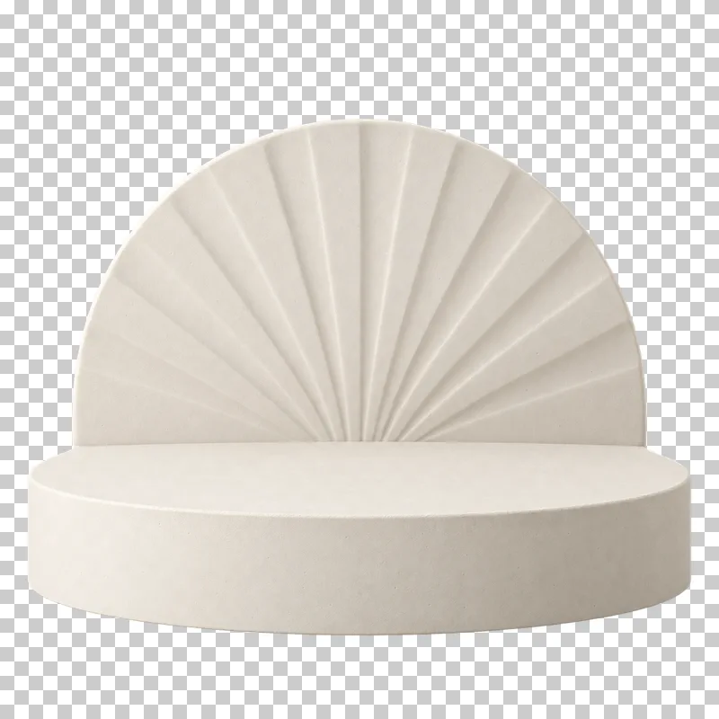 A low circular cream plaster podium with a solid fan-shaped rear panel and subtle radial relief.