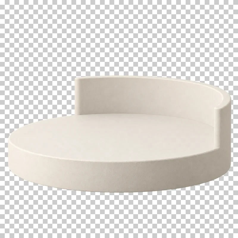 A low circular cream plaster podium with a curved semicircular wall along the rear and right side.