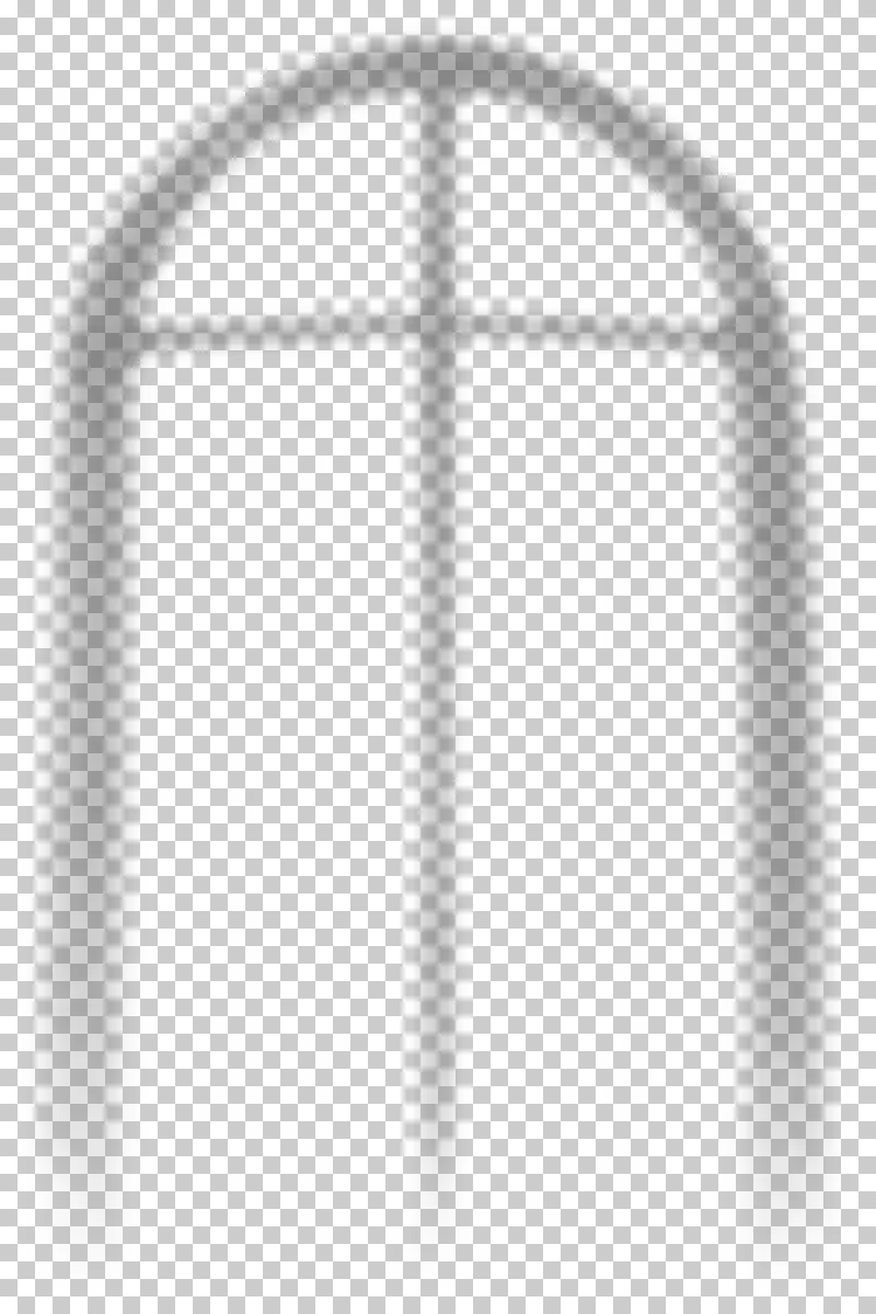 Arched window shadow with a curved frame and restrained pane divisions.