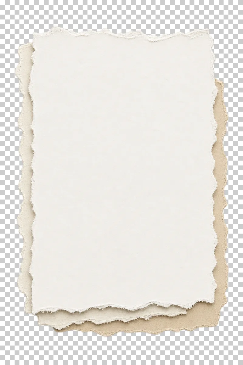 Three staggered tall torn paper layers with a blank face for a list.