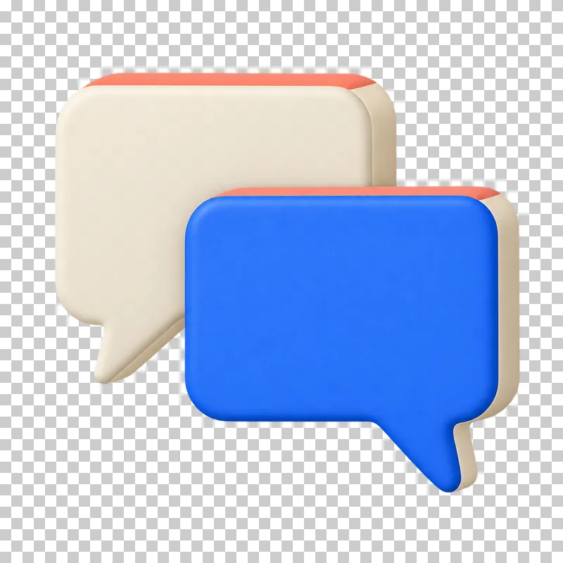 Two overlapping speech bubbles, with a cobalt front bubble and cream rear bubble.