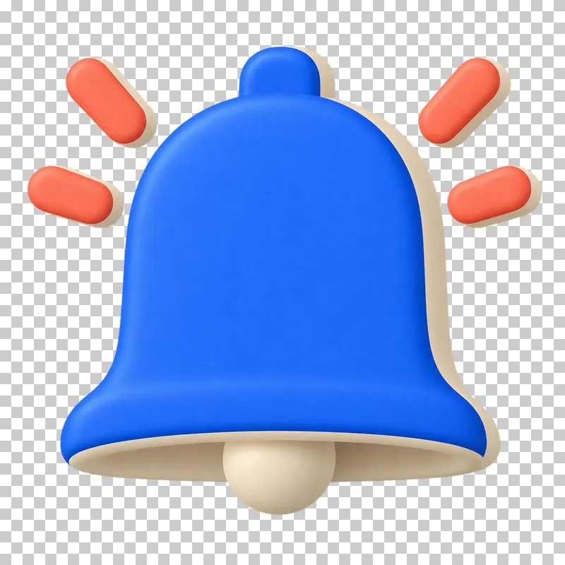 A cobalt notification bell with coral rays on both upper sides.