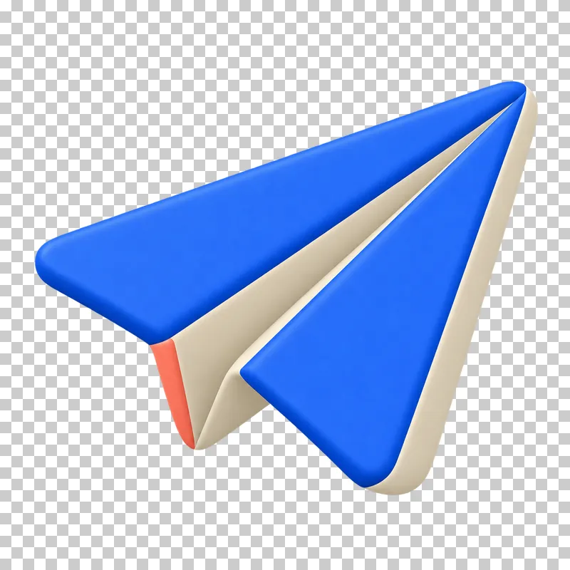A cobalt folded paper plane with a cream fold detail.