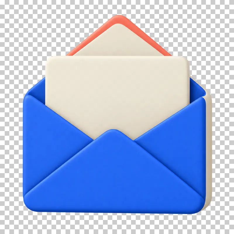 An open cobalt envelope with a blank cream card emerging from it.