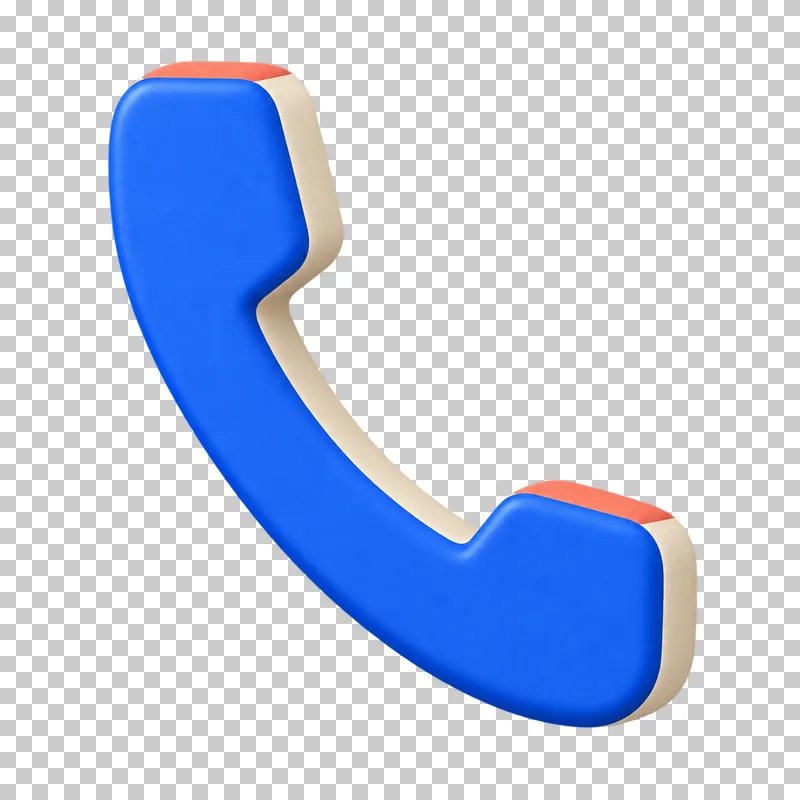 A curved cobalt telephone handset with broad end caps and cream depth.