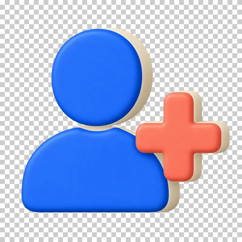 A cobalt user profile silhouette with a coral plus sign beside it.