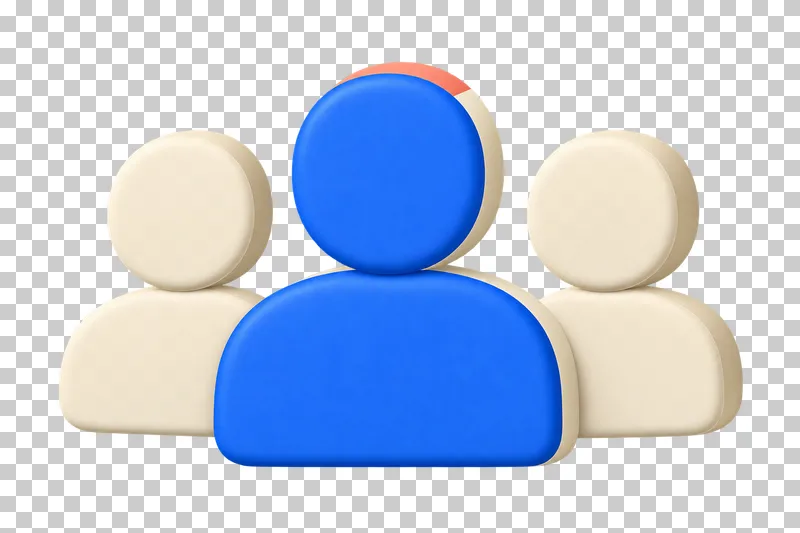 Three user silhouettes, with a central cobalt figure and two cream figures behind.