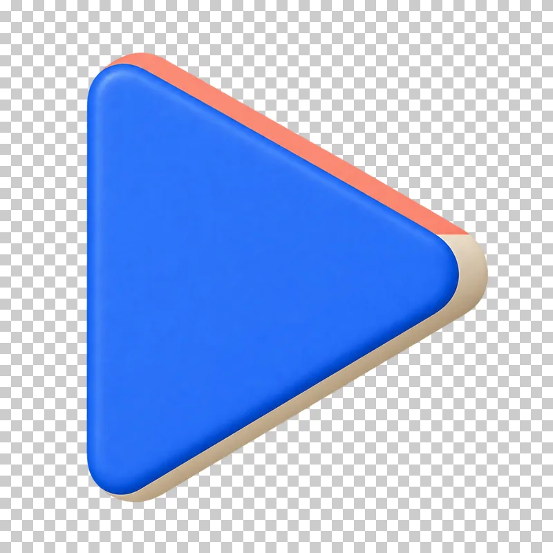 A standalone cobalt play triangle with rounded corners and cream depth.