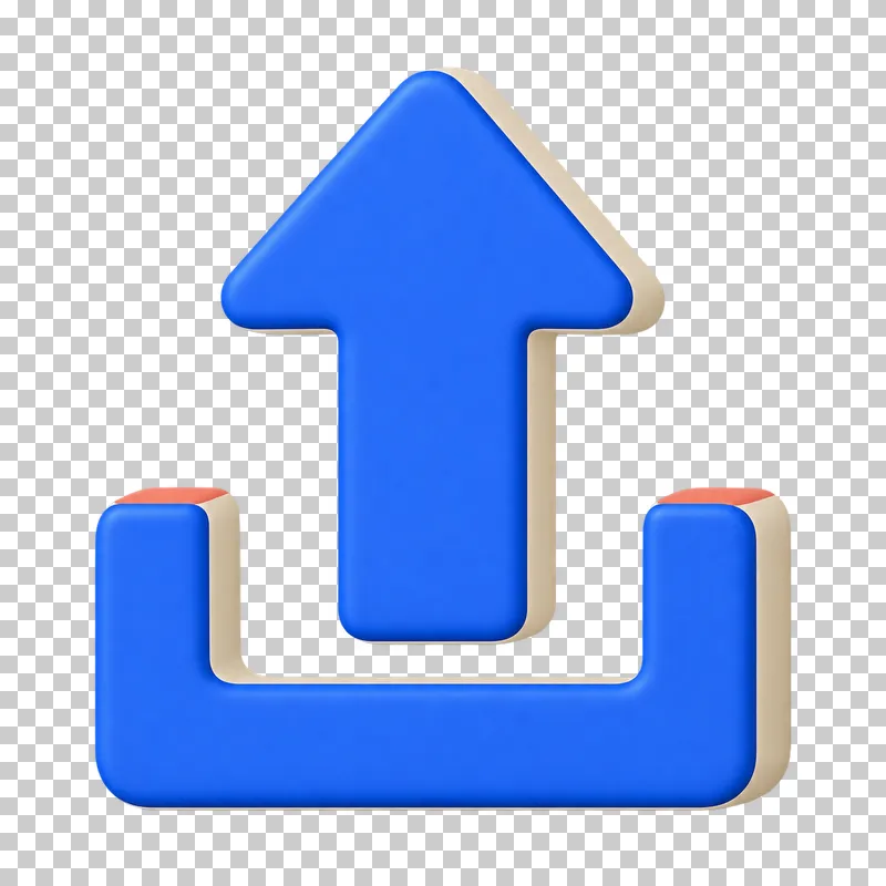 A cobalt upward arrow rising from an open upload tray.
