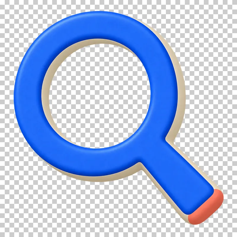 A cobalt magnifying glass with a transparent center and diagonal handle.
