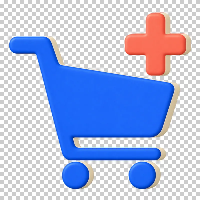 A cobalt shopping cart with a coral plus sign.