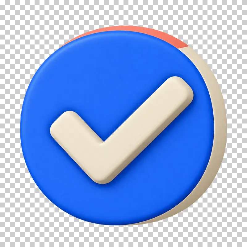 A thick cream checkmark inside a cobalt circle.