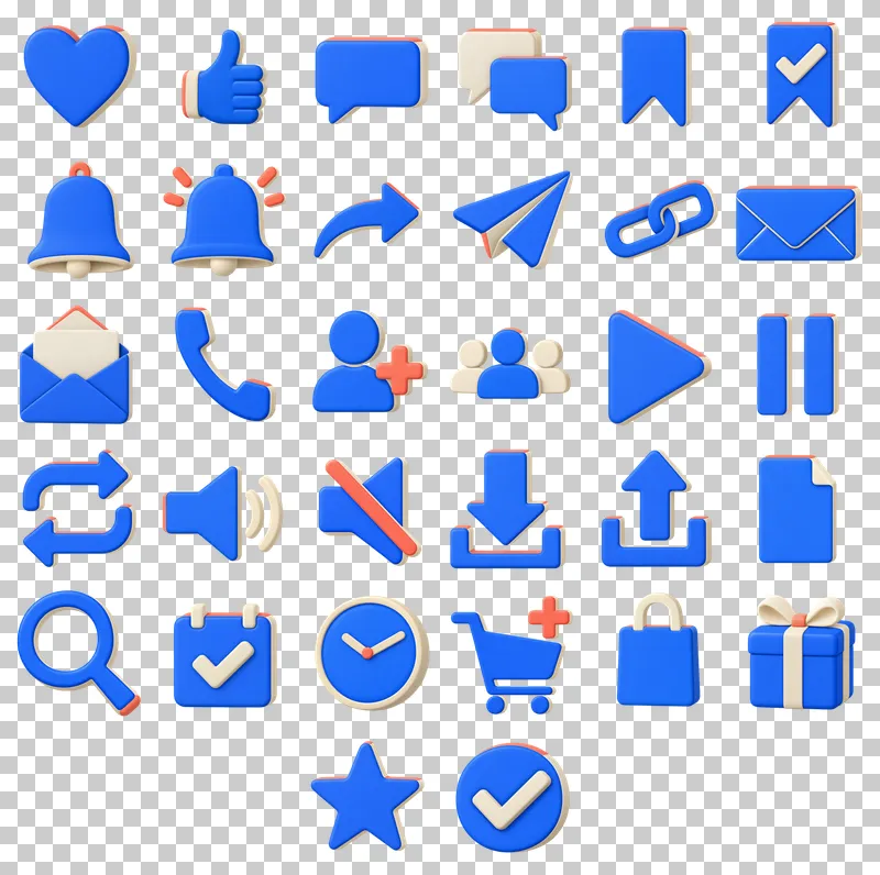 Social Media Action Icons PNG Collection: all 32 elements in one grid