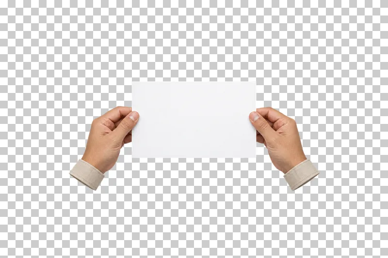 Two adult hands holding a blank white landscape sheet by its side edges.