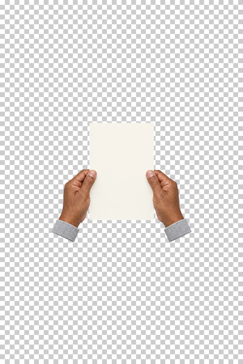 Two older hands with dark brown skin holding a blank cream portrait sheet from the sides.