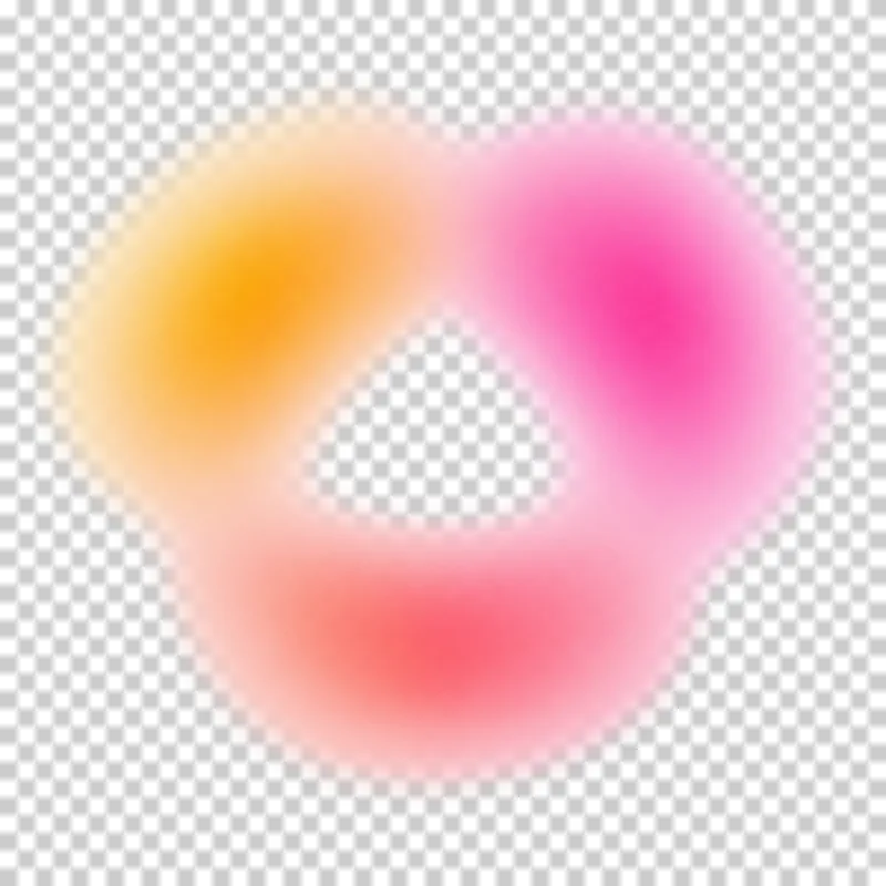Three clouds with free center in a soft amber to soft rose pink gradient with translucent feathered edges.