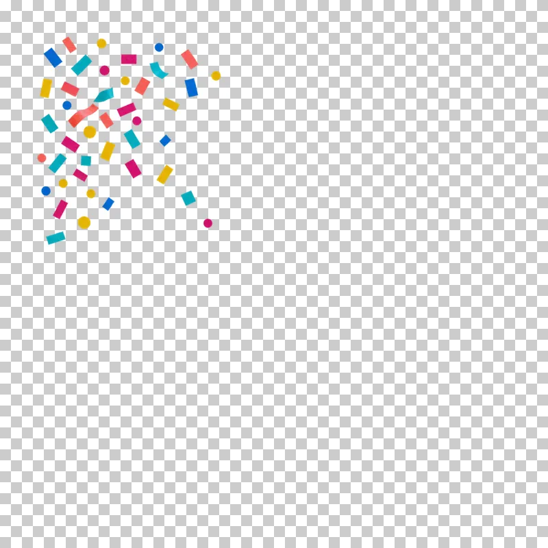 Matte colored paper confetti scattered in the upper-left corner. The remaining content area and all gaps are transparent.