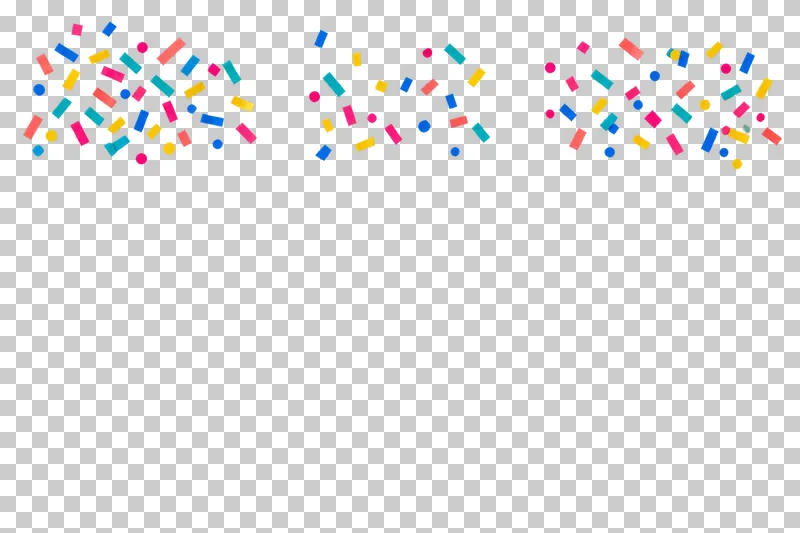 Small matte colored paper confetti arranged in a loose horizontal top band. The remaining content area and all gaps are transparent.