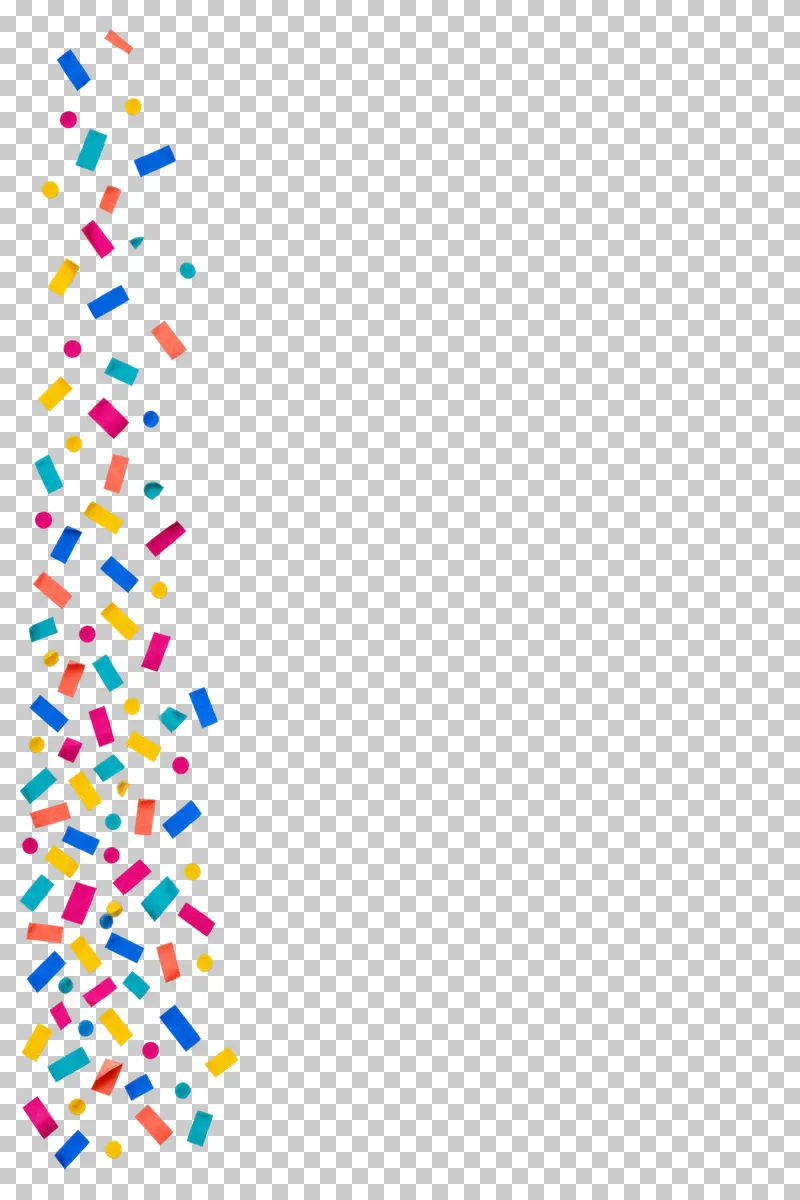 Matte colored paper confetti in a vertical band along the left side. The remaining content area and all gaps are transparent.