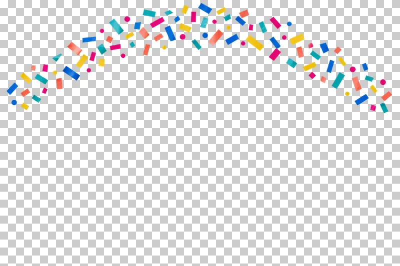 Matte colored paper confetti forming a wide broken arc above a headline. The remaining content area and all gaps are transparent.