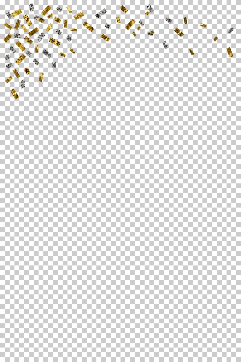 Gold and silver foil confetti cascading from the top of a portrait canvas. The remaining content area and all gaps are transparent.
