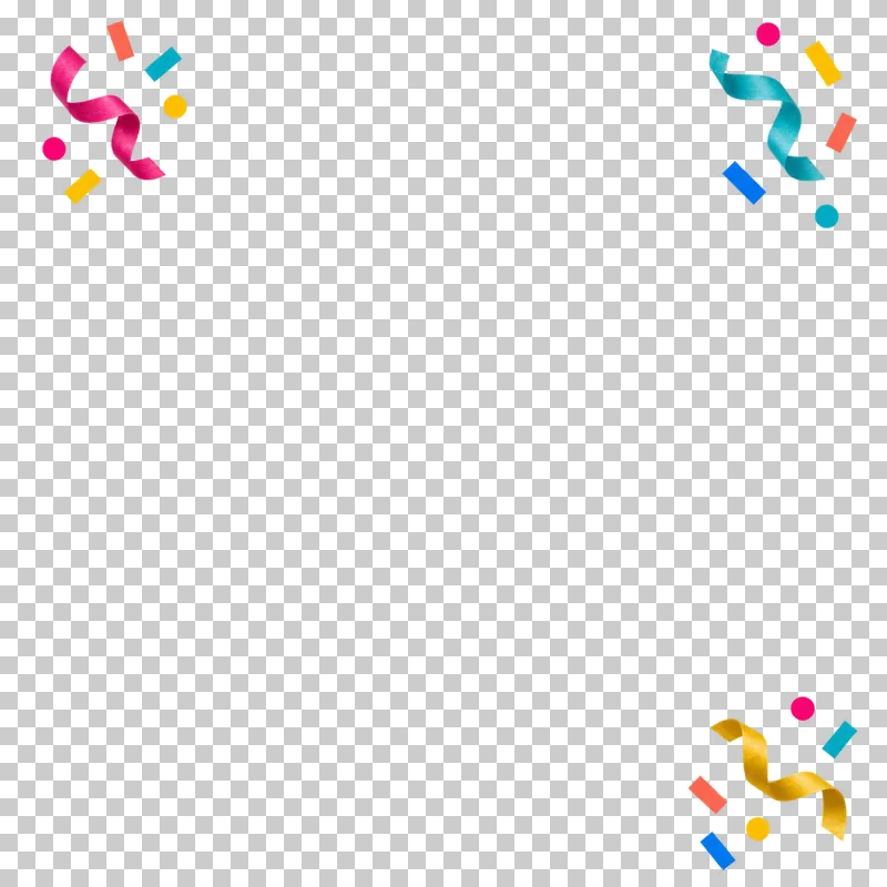 Three short curled paper streamers outside a large empty circular photo region. The remaining content area and all gaps are transparent.