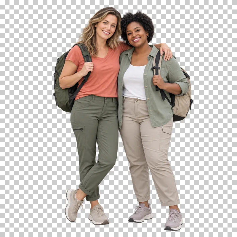 Two adult friends posing side by side for a shared photograph.