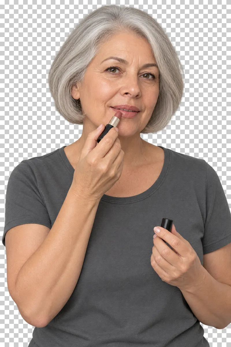 A person applies lipstick from a plain lipstick tube.