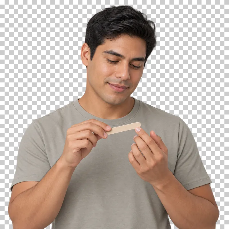 A person files a fingernail with an emery board.