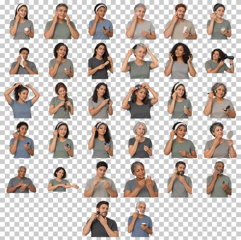 Everyday Beauty and Grooming Photo PNG Collection: all 32 elements in one grid