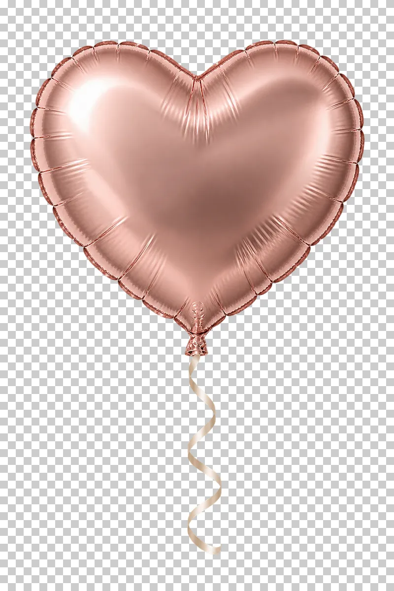 A muted rose heart-shaped foil balloon with a complete curling ribbon.