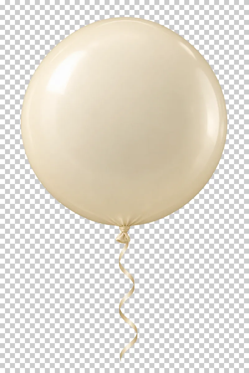 A large cream spherical balloon with a tied neck and a complete string.