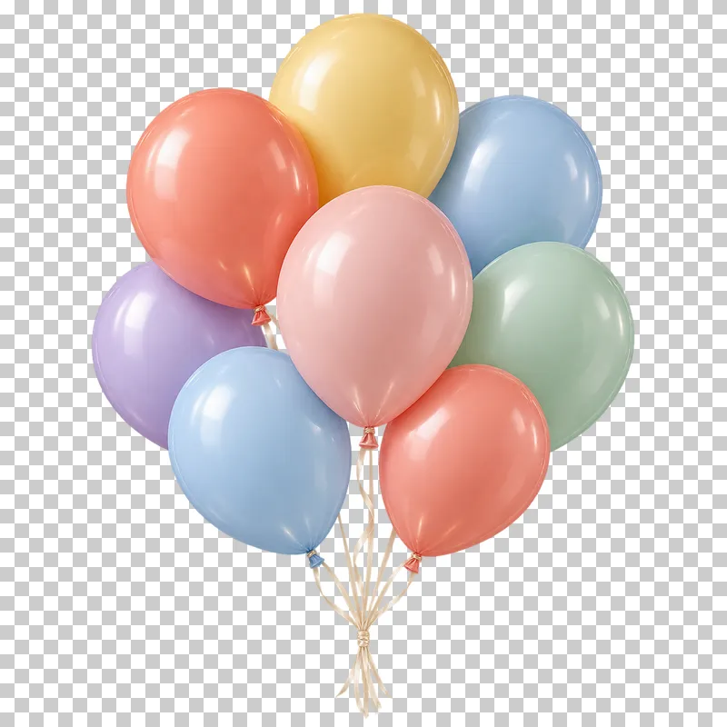 A colorful birthday balloon bouquet with complete gathered strings.