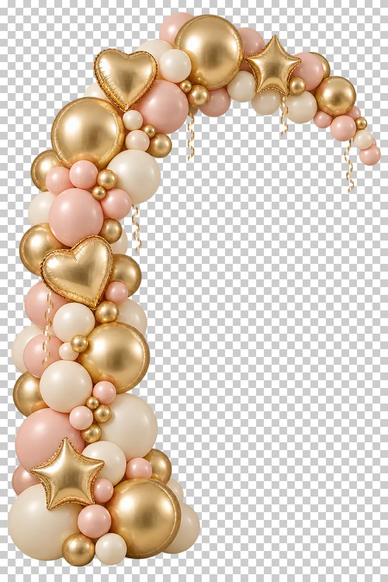 An asymmetrical balloon half arch with an open area for invitation copy.