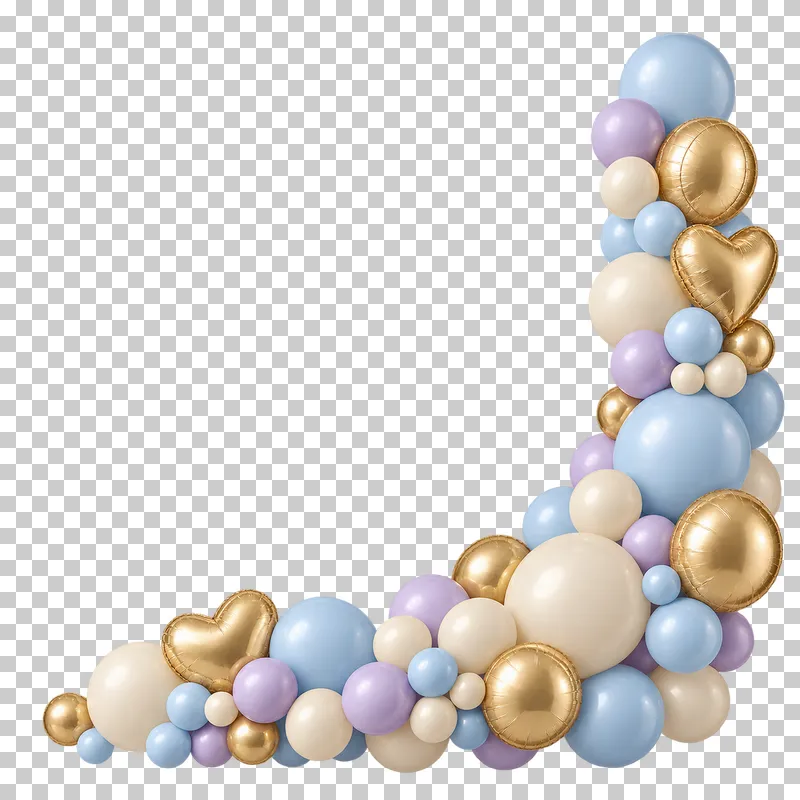 A balloon decoration arranged around the lower-right corner, leaving the upper-left area open.