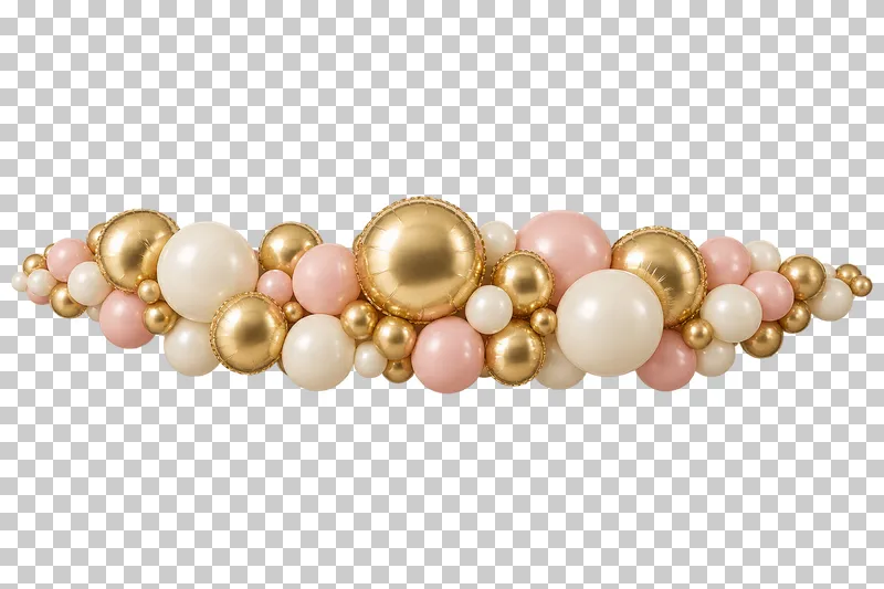 A wide horizontal balloon garland with open space around the decoration.