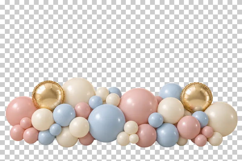 A low, wide balloon arrangement leaving clear space above for a heading.