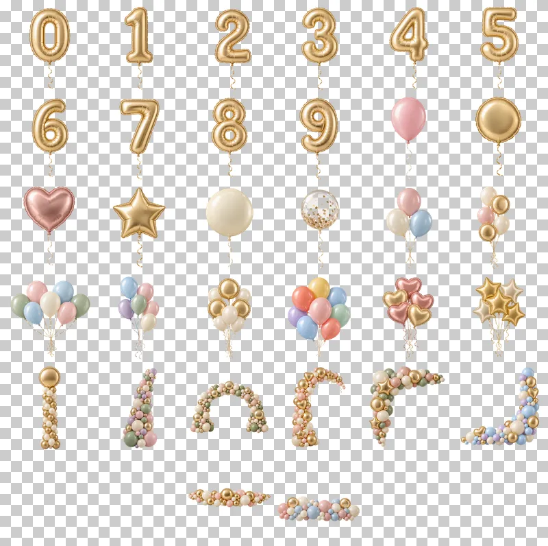 Birthday Balloons and Numbers PNG Collection: all 32 elements in one grid