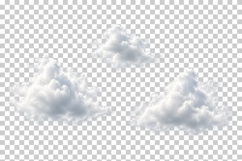 Three separate white clouds with transparent space between them.